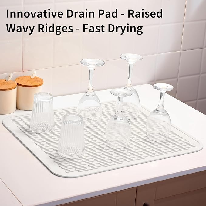 ZLR Large Silicone Dish Drying Mat (16" x 18") - XL Heavy Duty Drainboard Mat for Pots, Pans & Family Loads - Heat Resistant Trivet & Counter Protector, Easy Clean (Milk White)