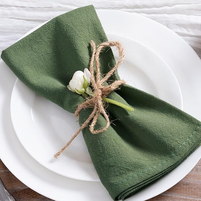MLMC 8 Pack Olive Green Cloth Napkins Rustic Washable Cotton Linen Napkins Set of 8 17"x17" Reusable Dinner Napkins Cloth for Wedding Party Gathering Decor