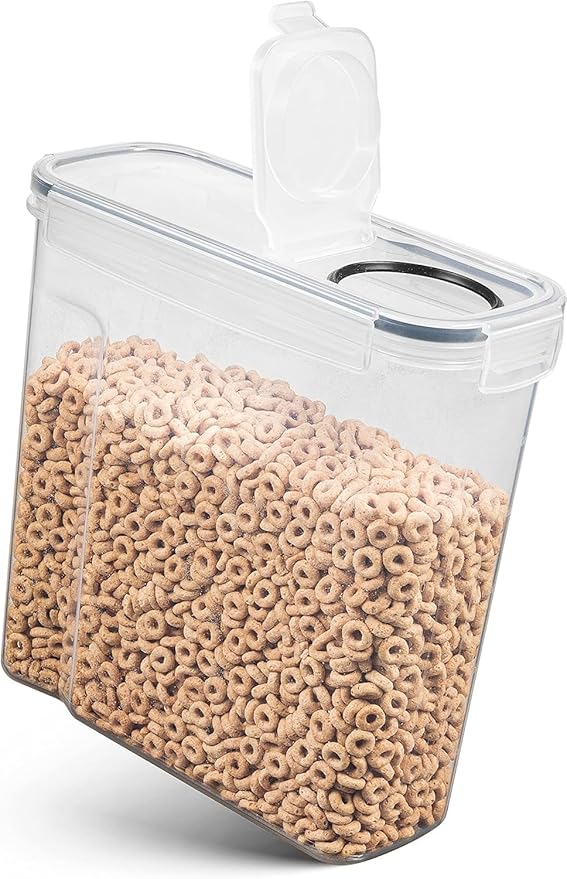 4 Pack Airtight Cereal & Dry Food Storage Container - BPA Free Plastic Kitchen and Pantry Organization Canisters for, Flour, Sugar, Rice, Nuts, Snacks, Pet Food & More (4L, 16.9 Cup, 135.5 Ounce