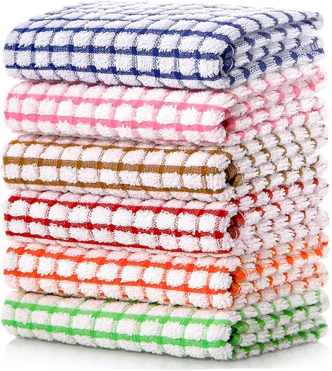 LAZI Kitchen Dish Towels, 16 Inch x 25 Inch Bulk Cotton Kitchen Towels, 6 Pack Dish Cloths for Dish Rags for Drying Dishes Clothes and Dish Towels