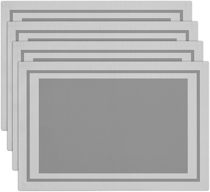 Gray Cotton Linen Placemats Set of 4, 12x18 Table Mat for Family Dinners Wedding Parties Restaurant Kitchen Decoration, Waterproof Washable Heat Resistant Place Mats -a22