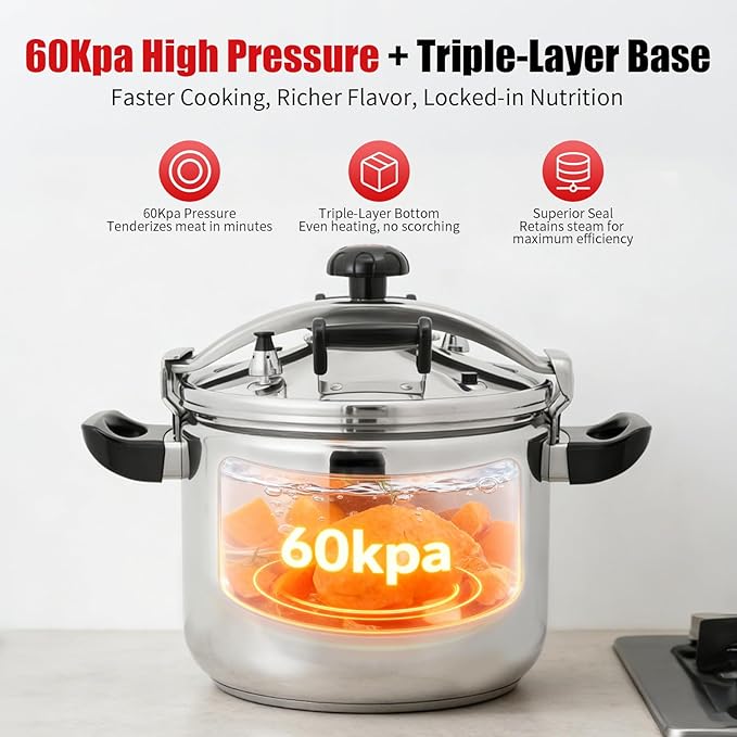 42.27 Qt Pressure Cooker, Stainless Steel Large Capacity Pressure Canner with Double Valves, Clamp On Type Commercial Pressure Stewing Pot for Hotels, Restaurants, Family (42.27 Qt)