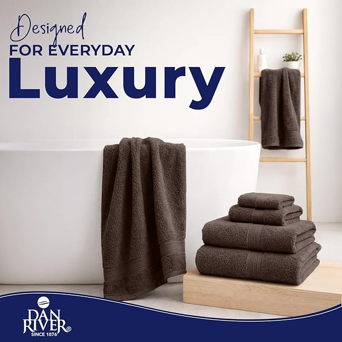 DAN RIVER 8 PC Luxury Bath Towels for Bathroom, 2 Bath, 2 Hand, and 4 Wash Cloths, 600 GSM 100% Ring Spun Cotton Towel Set, Highly Absorbent, Gym, Hotel, and Spa, Brown