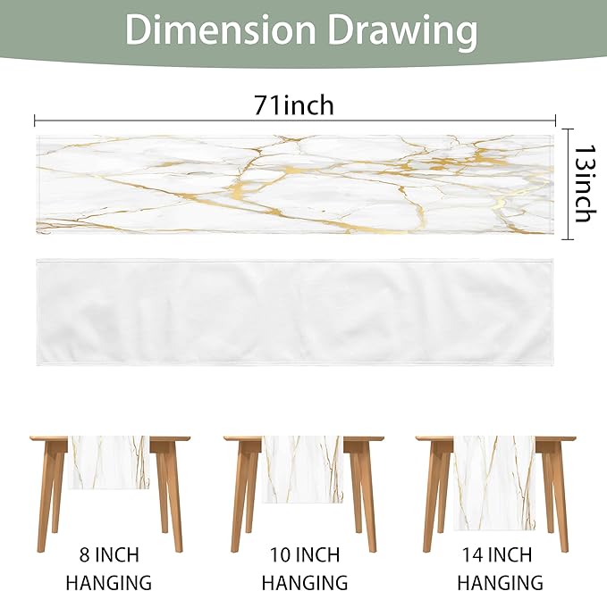 White Gold Table Runner Marble Linen Table Runners,Long Coffee Dresser Runners for Bedroom,Farmhouse Rustic Table Runner for Kitchen Dining Table Party (Marble, 13"x71")