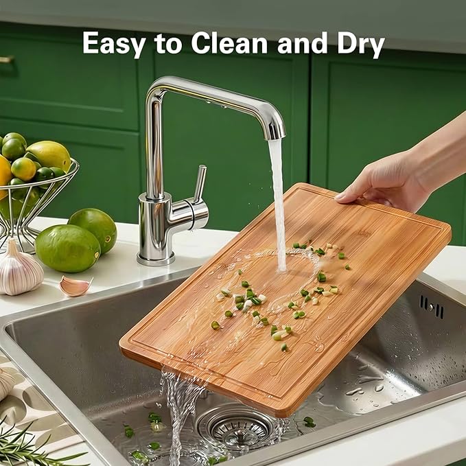 Zarler Bamboo Cutting Boards for Kitchen, Durable Wood Cutting Board with Juice Grooves and Handles, Wooden Chopping Board Set for Meal Prep, 500℉ Carbonized Bamboo, XL Size, Ideal Kitchen Gift