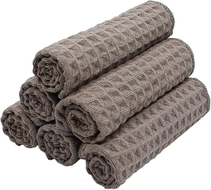 Microfiber Kitchen Cleaning Cloth Thick Dish Rags Waffle Weave Washcloths Dish Cloths Ultra Absorbent Odor Free 12inch X 12inch 6 Pack Gray