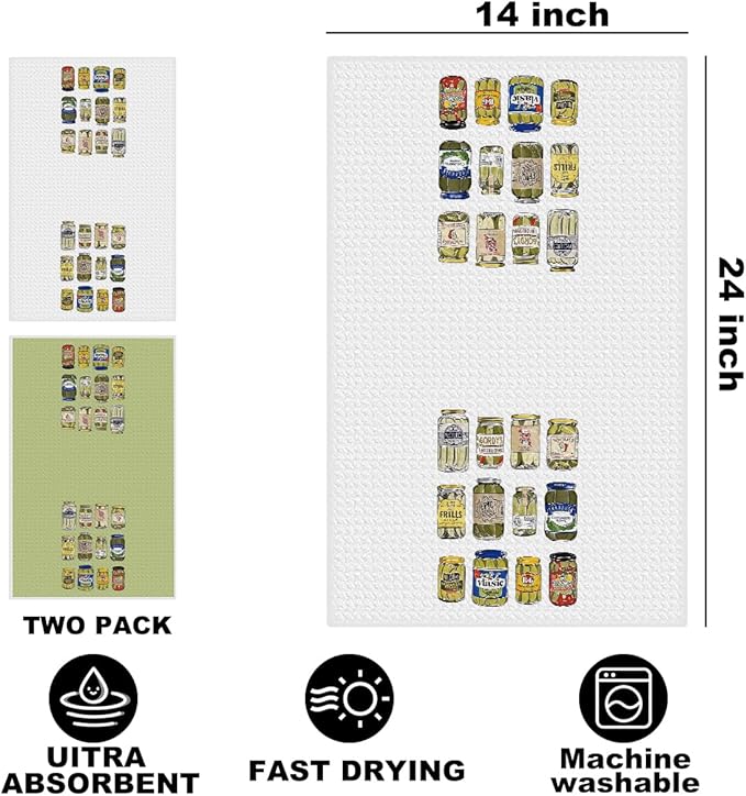 2Pcs Pickle Kitchen Towels, Pickle Lover Gifts Tea Towel Decorative Reusable Spring Dish Hand Towels Food Lover Gift for Cleaning Drying Women Mom Housewarming Gift 14 x 24 Inch Kitchen Home Decor