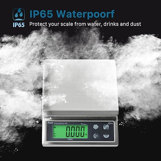 Polit Sun IP65 Waterproof Rechargeable Food Scale — 13lb/6kg High-Precision 0.5g HACCP Kitchen Scale with 150h Battery, Stainless Steel Platform & Green LCD for Seafood, Baking, Restaurant Prep