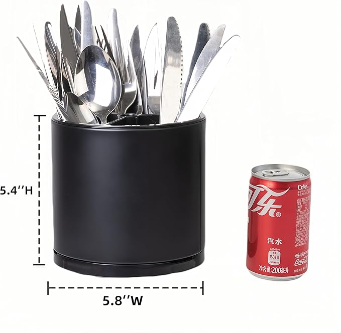 LIBODOUR Silverware Organizer Kitchen Utensil Holder 360°Rotating For Counter Organizer Stainless Steel Storage Silverware Caddy 3 Compartment Flatware Spoon Spatula Tool Cutlery Container(Black)