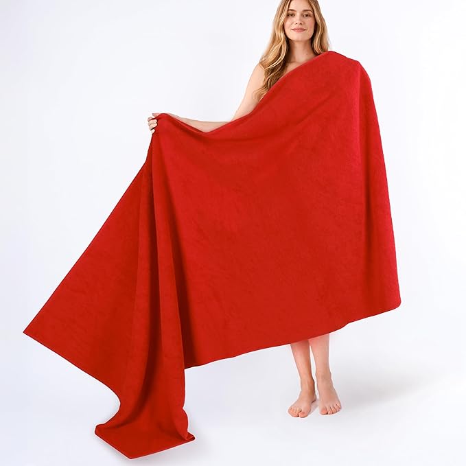 American Soft Linen 100% Cotton 600 GSM Turkish 40x80 Oversized Bath Towel Sheet, Extra Large Adult Towels for Bathroom, Red Bath Sheet
