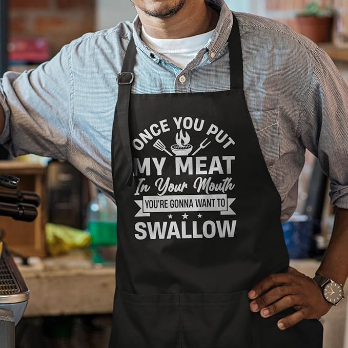 SANDJEST Men's Aprons with Pockets - Funny Aprons for Men BBQ, Kitchen, Cooking - Gifts for Birthday, Birthday