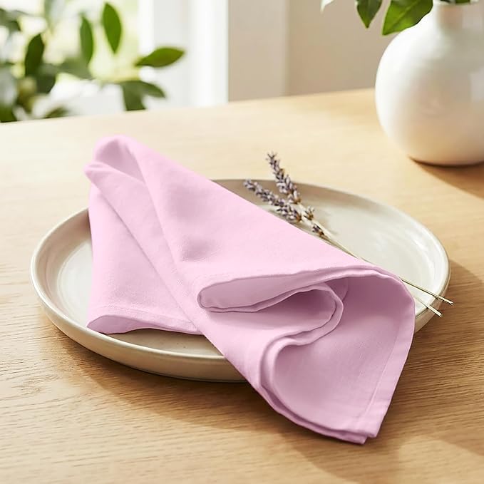 PurpleEssences Set of 12 Cloth Dinner Napkins 100% Cotton 18x18 Inch - Soft Durable Washable - Ideal for Farmhouse Party Spring Easter Summer - Perfect Everyday Use Table Linen - Blush Pink