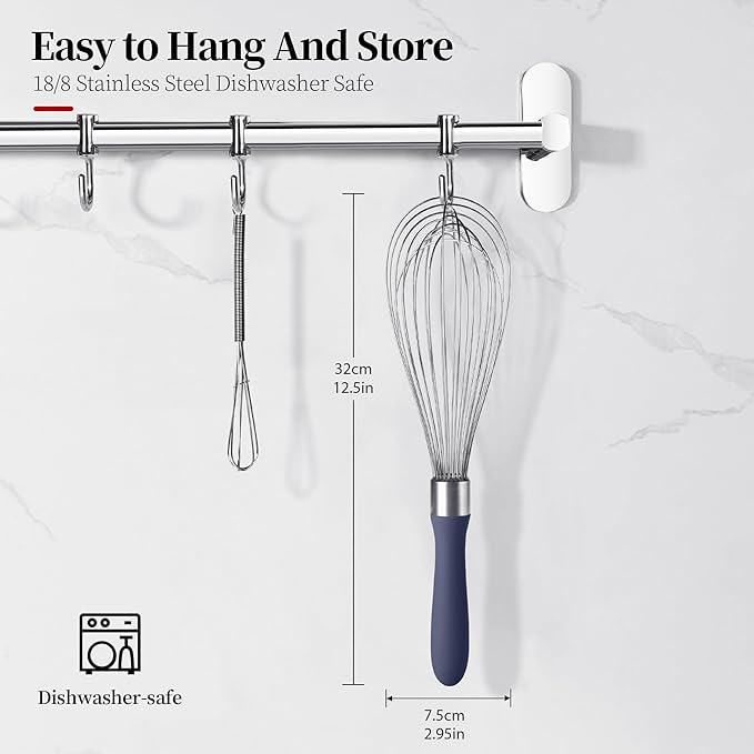 12inch Kitchen Wire Whisk, 18/10 Stainless Steel Metal Balloon Wisk （Large, Midnight Blue）