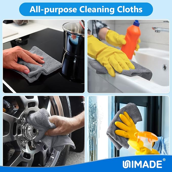 UNIMADE Microfiber Cleaning Cloth, 20 Pack Reusable Microfiber Towels for Cars Lint Free Cleaning Shop Towel Rags for Home Kitchen Automotive Bar Mechanic Restaurant Garage, 11.5"x 11.5", Grey