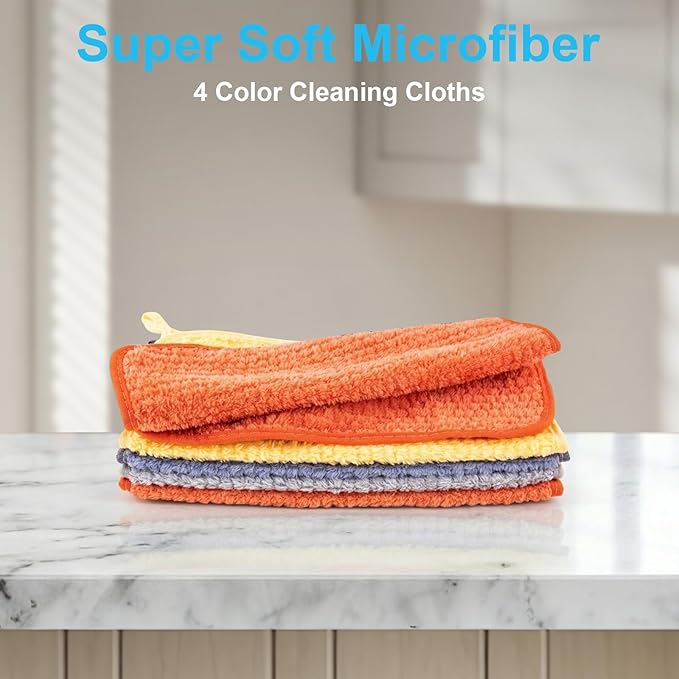 Reusable Microfiber Cleaning Cloth,10 Pack Cleaning Towels for Dish Drying Washing, 12"×12" Soft Absorbent, Streak-Free, Lint-Free, Cleaning Cloth Rags & Car, House, Kitchen(Assorted Color)