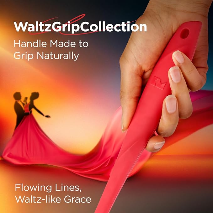 Kitchen Mama WaltzGrip Platinum Silicone Pancake Spatula Turner: Heat Resistant Flexible, Stainless Steel Core, Nonstick, Dishwasher Safe, Flipper – Ideal Kitchen Cookware for Eggs, Fish, Meat (Red)