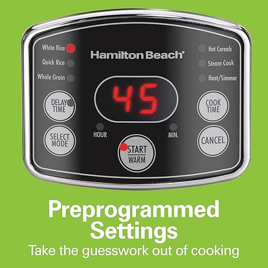 Hamilton Beach Digital Programmable Rice Cooker & Food Steamer, 14 Cups Cooked (7 Uncooked) With Steam & Rinse Basket, Stainless Steel (37548)