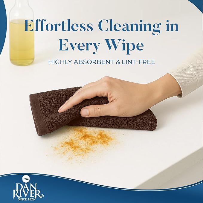 DAN RIVER Kitchen Bar Mops,Pack of 12,16 by 19 Inches,100% Cotton Super Absorbent,Multi-Purpose Cleaning Towels for Home and Kitchen Bars-Brown