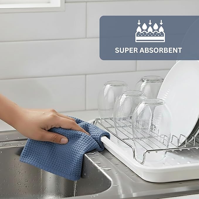 PurpleEssences Waffle Weave Kitchen Towel, 100% Cotton - 15x25 Inches with Hanging Loop, Ultra Soft Absorbent Quick Drying Dish Cloth, Tea and Hand Towels, 6 Pack - Spring Easter Summer - Smoky Grey
