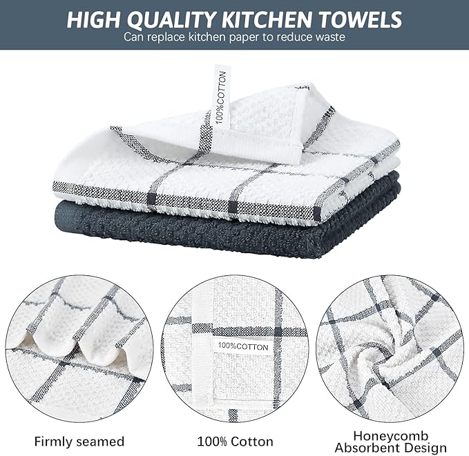 Nialnant 100% Cotton Terry Kitchen Cleaning Rags,Soft Absorbent Dish Cloths for Washing Dishes,Quick Drying Dish Towels-12x12 in,12 Pack
