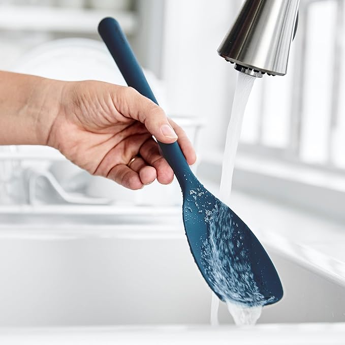 GreenPan Silicone Sauté Spoon, Mixing Stirring Serving, Cooking Kitchen Utensil, Flexible Rubber Nonstick Cookware, Rigid Steel Core, Heat-Resistant, Anti-Slip Handle, BPA-Free, Dishwasher Safe, Blue