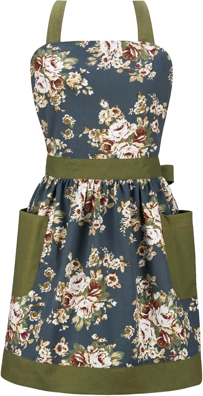 NEOVIVA Kitchen Aprons for Women with Pockets,Cooking Aprons for Women,Vintage Apron for Baking Gardening,Gifts for Mothers