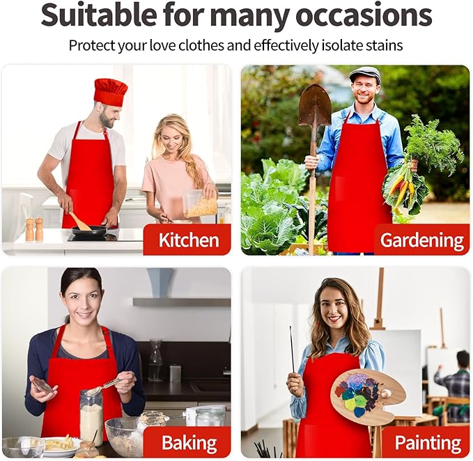 Chef Apron and Hat Set, Chef Hat and Kitchen Apron with Front Pockets for Adult