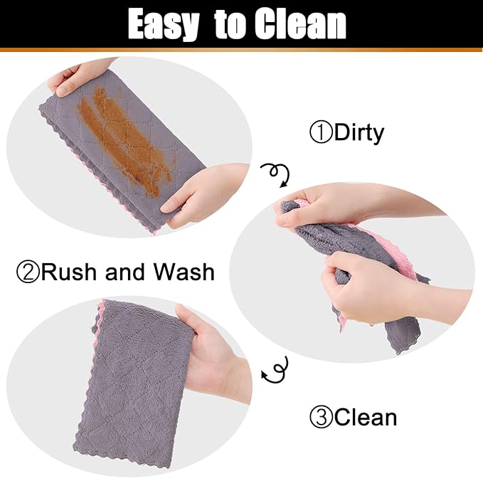 Mordimy 24 Pack Kitchen Towels (20" x 10", Grey & Pink), Super Soft and Absorbent Dish Towels, Coral Velvet Microfiber Cleaning Cloth, Nonstick Oil Fast Dry Dish Cloths
