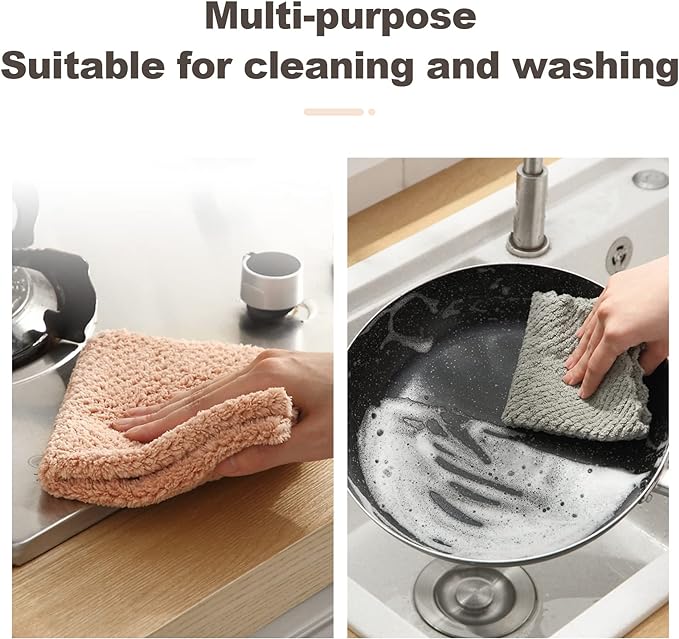 K&janet6am Microfiber Cleaning Cloth for Kitchen, 12 Pack Premium Coral Velvet Dish Cloths for Washing Dishes, Super Absorbent Coral Fleece Cleaning Cloths, Nonstick Oil Washable Fast Drying Rags
