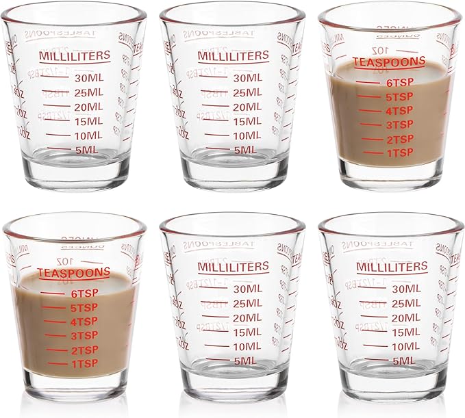 SAIAOKJ Shot Glasses Measuring Cup Set 6 Pack Espresso Shot Glasses Liquid Heavy Glass 26-Incremental Measurement 1 OZ,2 TBS,6 TSP,30 ML Kitchen Tools(Red)