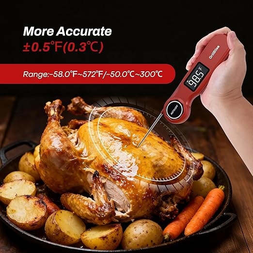 Instant Read Meat Thermometer, GrillBliss USB-C Rechargeable Digital Food Thermometer with 0.5s Fast Read & ±0.5℉ Accuracy, VA LCD Display, Cooking Thermometer for BBQ, Grill, Candy, Brewing