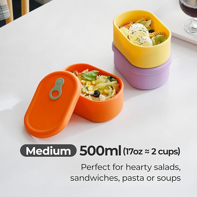 Premium Korean-Made Silicone Airtight Food Container with Steam Vent – BPA Free, Leakproof, Microwave & Freezer Safe Meal Prep. & Leftovers Storage (Mandarin Orange, 17 floz)