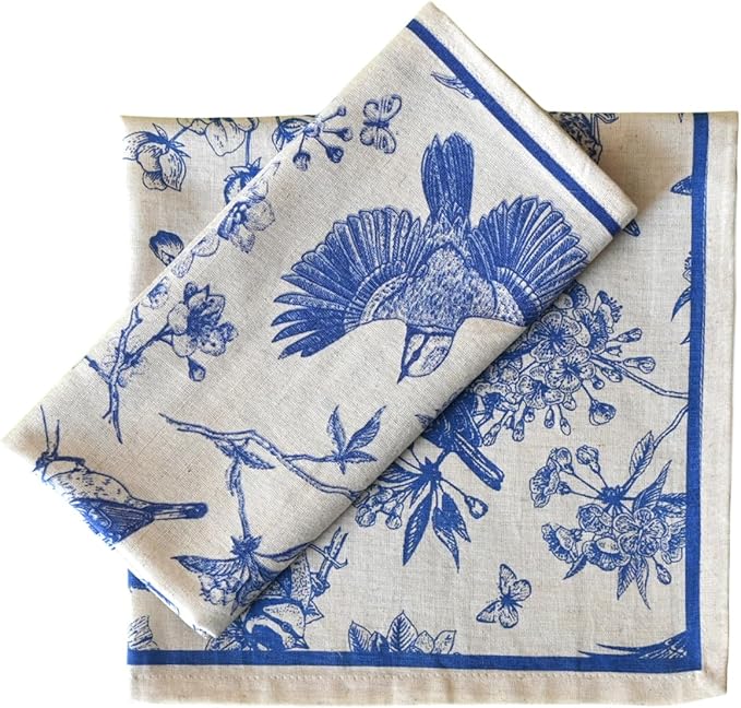 FINGERCRAFT Cloth Napkins, Set of 12 Cotton Linen Blend Printed Dinner Napkins Cloth Mitered Corner Perfect for Parties Dinners Weddings Cocktail Christmas Easter 20x20 Toile
