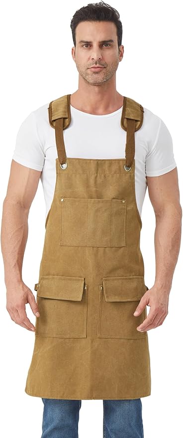 Nanxson Woodworking Apron for Men,Canvas Work Tool Apron Cross Back with Multi-Pockets Waterproof for Carpenter Woodworker