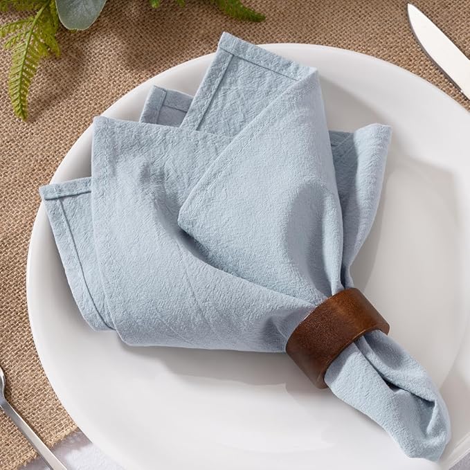 MLMW Silver Blue Linen Cloth Napkins Set of 8 Spring Easter Cotton Napkins Cloth Bulk Washable Dinner Napkins 16"×16" for Wedding Party Baby Bridal Shower Birthday Table Decor