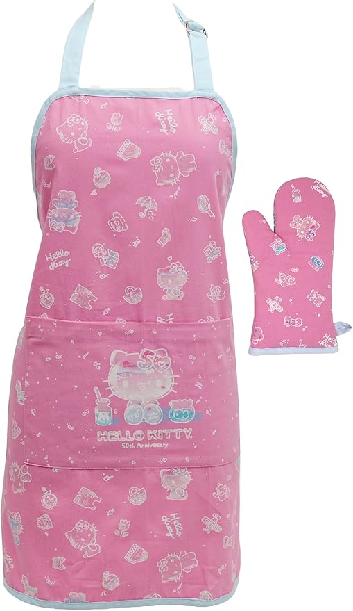 Handstand Kitchen Hello Kitty Print 28" Adult Apron and Pot Holder Set
