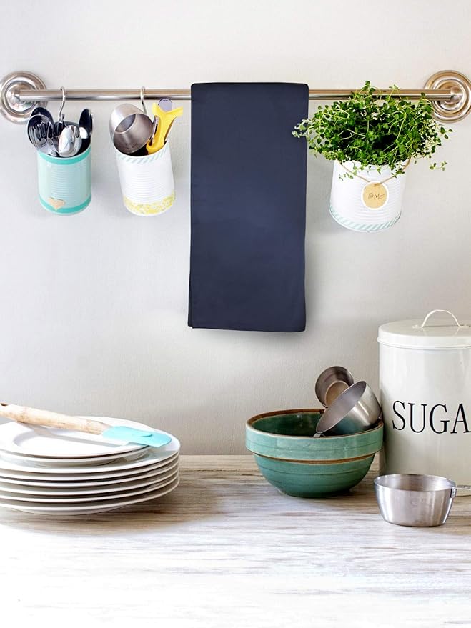 Urban Villa Kitchen Towels 100% Cotton Dish Towels for Kitchen(Set of 6) 20”x30” Dish Cloths Highly Absorbent Kitchen Linen Set with Hanging Loop Perfect for Drying Dishes Cleaning Hand Towels - Blue