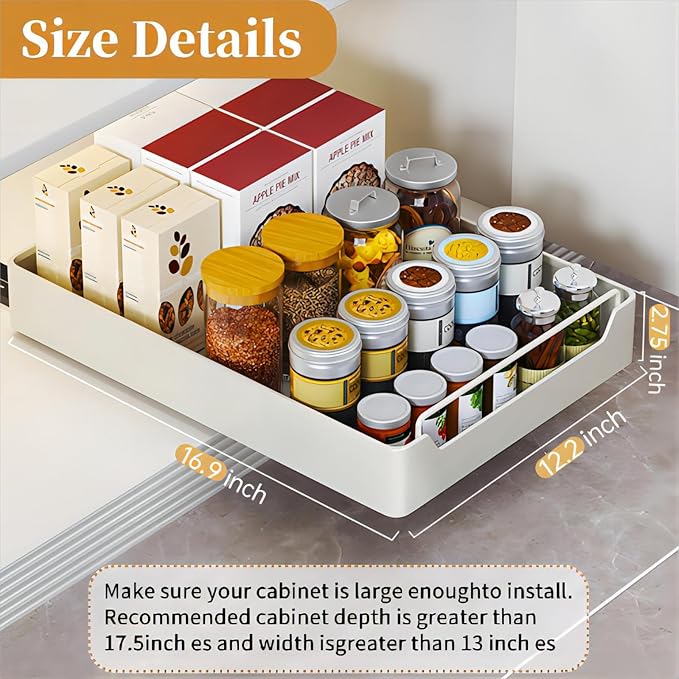 Pull Out Cabinet Organizer Fixed With Adhesive Nano Film, Heavy Duty Sliding Basket Drawer for Kitchen Under Sink, Pantry, Bathroom - 1 Pack