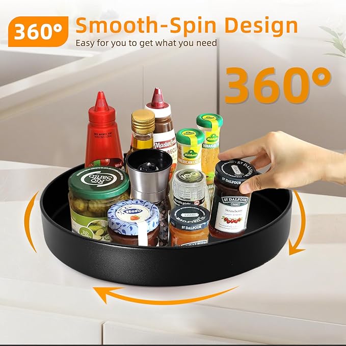 Metal Lazy Susan Organizer, 12 Inch Anti-Rust Turntable for Cabinet, Kitchen, Dining Table, Bathroom – Rotating Spice Rack, Spinner Storage, Round Carousel Organizer for Countertop Black