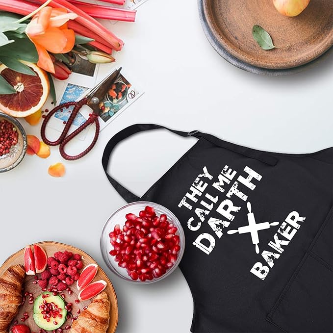 Rosoz Funny BBQ Black Chef Aprons for Men, They Call Me Darth Baker, Adjustable Kitchen Cooking Aprons with Pocket Waterproof Oil Proof Father’s Day/Birthday