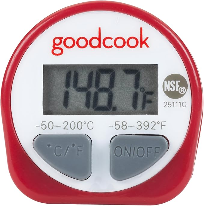 GoodCook Everyday Digital Food Thermometer Instant Read with Stainless Steel Probe, Fahrenheit & Celsius Display & Includes Storage Sleeve, Red