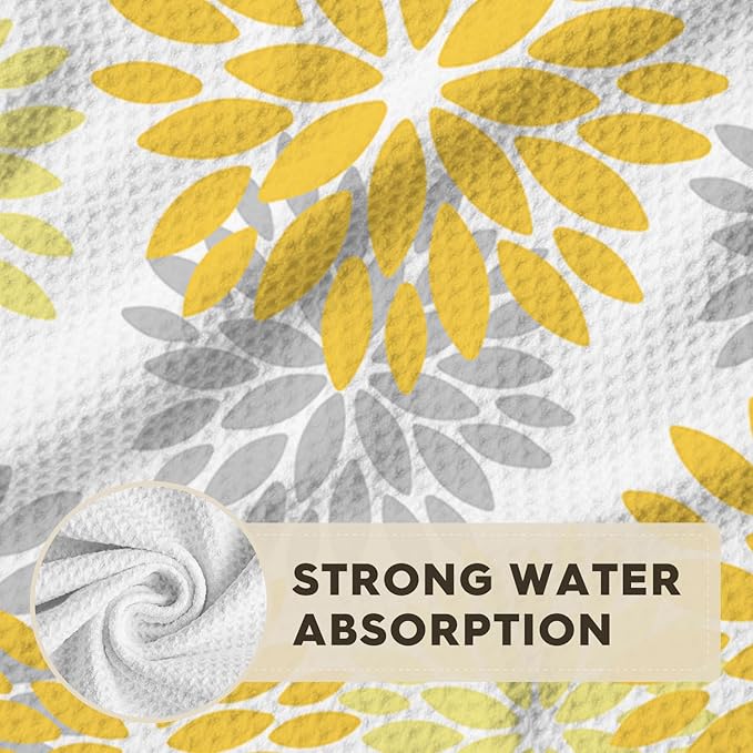 Artoid Mode Yellow Dahlia Floral Kitchen Towels Dish Towels, 18x26 Inch Quick Dry Microfiber Cloth Hand Towels for Kitchen Drying Set of 2