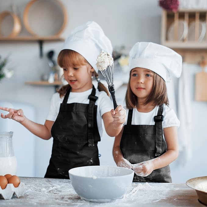 24 Pack Kids Apron Bulk with 2 Pockets Adjustable Chef Art Apron Kids Painting Aprons for Cooking Baking Painting Crafting Grilling Activity（Black）