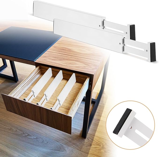 Sawysine 12 Pcs Bamboo Drawer Dividers Adjustable Drawer Organizers Spring Separators Organization Expandable Organizers for Kitchen Bedroom Bathroom Dresser Office (White Color, 22 x 2.4 Inches)