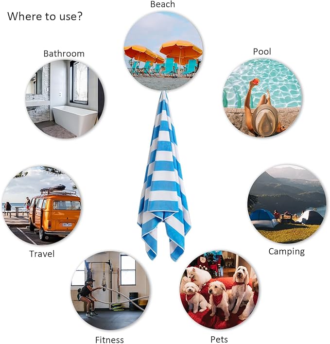 LULUHOME Large Oversized Beach Towel - Big Cotton 36 x 70 Inch Striped Pool Towel, Large Cabana Soft Swimming Towel for Adult Men Women,Blue