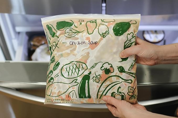 Lunchskins Ziptop Home Compostable & Resealable Freezer-Safe Food Storage Bags, Gallon Size, 30 Bags - Eco-Friendly, Made Without PFAS and BPAS