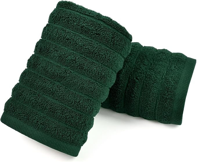 Jacquotha 2-Pack Hand Towels (Forest Green) Ribbed – Kitchen & Bathroom Premium Cotton Towels 13” x 29”, Soft and Quick Drying 480 GSM