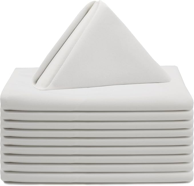 Your Chair Covers Cloth Polyester Napkins, 20 x 20 Inch, Washable Dinner Fabric Linen Napkins with Hemmed Edges for Restaurant, Wedding and Holiday Pack of 10 (White)