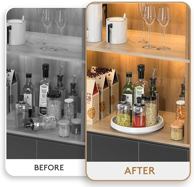Lazy Susan Turntable Organizer 4 Pack - 10 Inch 360° Rotating Trays for Kitchen Cabinet, Pantry, Countertop, Fridge - Non-Skid Spice Rack Storage for Bathroom, Vanity, Makeup