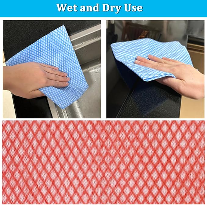 13.8" x 15.8" Disposable Cleaning Towels Disposable Dish Cloths, Reusable Wipes for Kitchen, Bathroom, Household Cleaning, Red